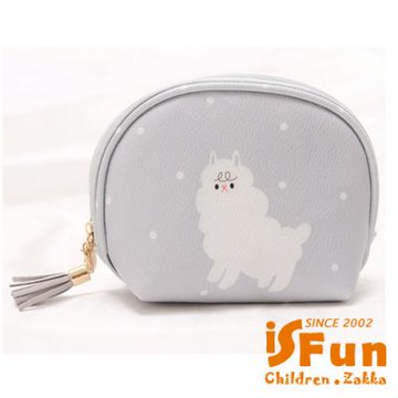 iSFun可愛動物 可放手機皮革化妝收納包 灰羊駝