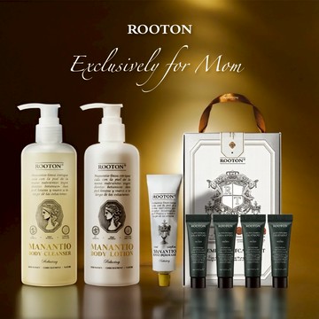 快速出貨【ROOTON】感謝媽媽🌷淨粹植潤沐浴膠300ml+淨粹植潤身體乳300ml+淨粹植潤護手霜50ml+植萃洗髮精10ml x2+護髮素10ml x2+淨粹手提禮盒