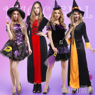 跨境成人女款紫黑女巫裝扮演服裝萬圣節鬼節cosplay角色服飾道具