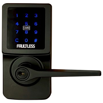 FAULTLESS 加安牌 卡片/密碼/鑰匙三合一觸控式電子水平鎖 消光黑  TL-505PC  安裝規格  適用於標準尺寸門孔