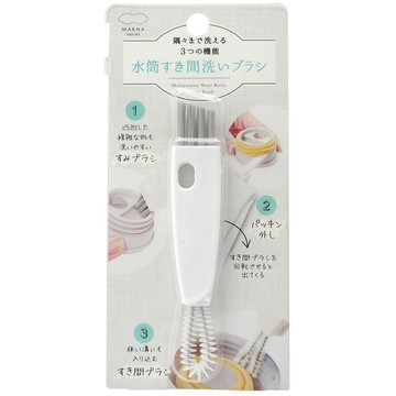 MARNA 日本保溫瓶奶瓶水瓶3合1瓶蓋縫隙清潔刷K-683W(瓶口斜角刷+瓶塞分離勾刀+卡榫凹槽U型刷)保溫杯蓋