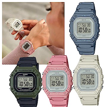 CASIO 復古風造型實用多色方款數位休閒錶-4色任選-(W-218HC) / 43.2mm / 考試錶