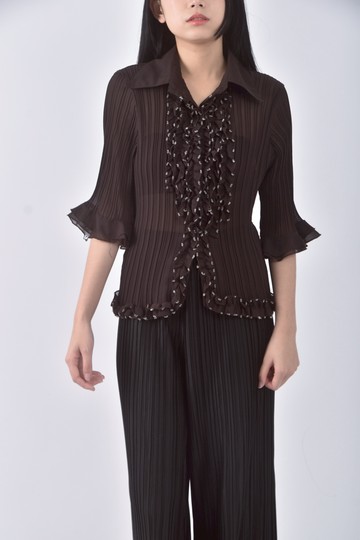 (L) 【國泰航空永續合作】ta ying yu透紗棕色長袖上衣