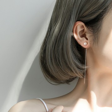 925純銀蛇骨耳線女珍珠母貝長耳環簡約個性流蘇耳墜長款氣質性感