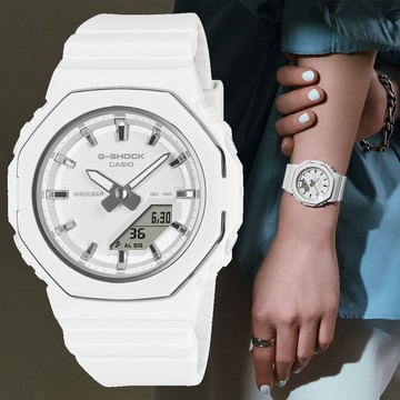 CASIO G-SHOCK 金屬光環八角造型計時錶/白色/GMA-P2110-7A
