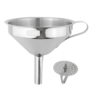 304不鏽鋼漏斗 13公分口徑 可拆卸濾網 廚房分裝過濾工具  1個