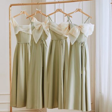 緞面伴娘服2025新款冬季長款平時可穿姐妹團禮服裙女高級小眾綠色