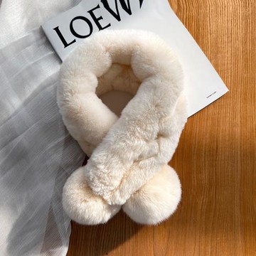 高品質定制毛毛圍巾 冬季獺兔毛交叉球球皮草圍脖女ins保暖毛領厚