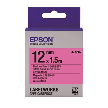 EPSON LK-4PB2 磁鐵系列 粉紅底黑字 原廠 12mm 標籤帶