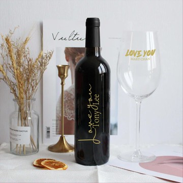 情侶禮物|紀念無酒精紅酒套裝 週年禮物 單支雙杯客製化套裝 結婚
