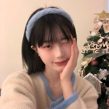 可愛髮箍🎀 藍色毛絨發箍女百搭外出秋冬毛毛高顱頂頭箍溫柔森系仙美洗臉發卡