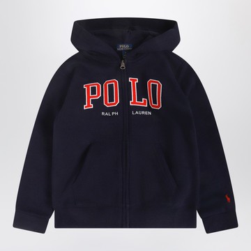 Navy blue zip hoodie with logo