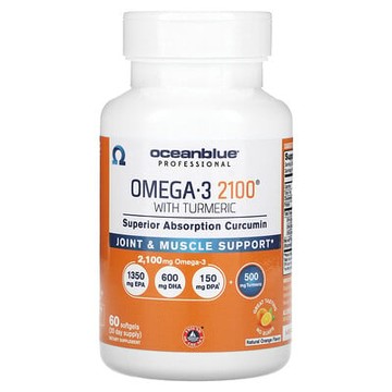 OceanBlue, 專業，含薑黃的 Omega-3 2100，天然橙味，60 粒軟膠囊