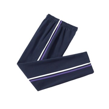 兒童運動褲女童褲子男童深藍色小學生校服藏青色二條杠白紫條夏季