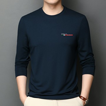 中老年爸爸裝冰絲長袖t恤男士春夏秋季薄款純棉高端上衣速干圓領