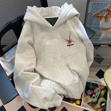 美式潮牌蜘蛛抓痕印花連帽衛衣男女秋冬加絨oversize寬鬆慵懶外套連帽衛衣男大碼運動外衣外套男生秋冬長袖外套籃球外套男