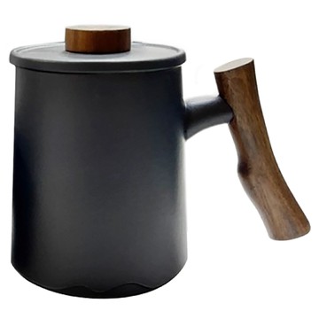倉木 茶水分離杯 簡裝組 陶瓷茶杯 帶木柄  黑色  1個