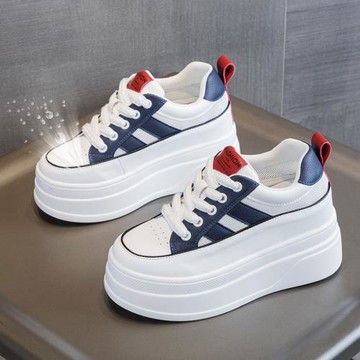 2024春季新款厚底內增高休閑小白鞋坡跟百搭舒適松糕鞋子女你低幫