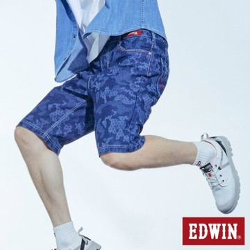 EDWIN 男裝 JERSEYS 東京紅雷射迷彩合身迦績短褲-中古藍