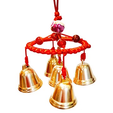 銅製風鈴吊飾 銅鐘 紅繩天眼珠  銅色  5個