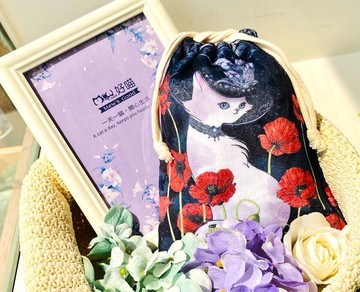 束口袋 | 法蘭絨  - 罌粟美人貓