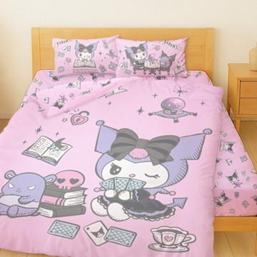 享夢城堡 MIT卡通天絲雙人加大床包薄被套四件組-三麗鷗酷洛米KUROMI 神秘占卜師-粉