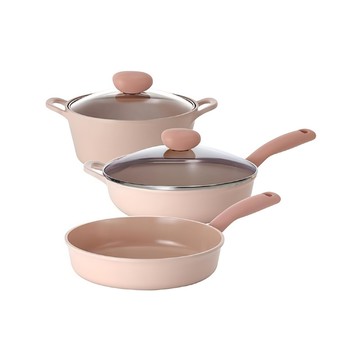 NEOFLAM 台灣公司貨 Sherbet蜜桃雪酪系列 鍋具3件組  粉紅色  湯鍋+平底鍋+單柄湯鍋  1組