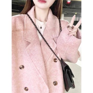 粉色韓系羽絨服內膽加厚呢大衣
