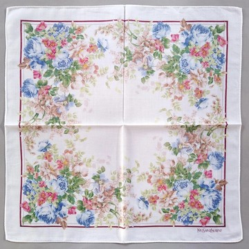 Yves Saint Laurent 古著手帕 - 花卉 YSL 絲巾 18.5 x 18.5 英吋