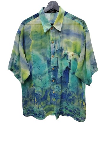 日本古著 雪紡 微透視感 歐洲油畫圖騰 短襯 L號 近全新