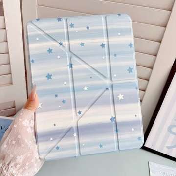 ins韓系藍紋星星 3+Y折 帶筆槽 保護套 適用iPad 10 9 Air 8 7 6 5 M2 M3 Pro 11吋