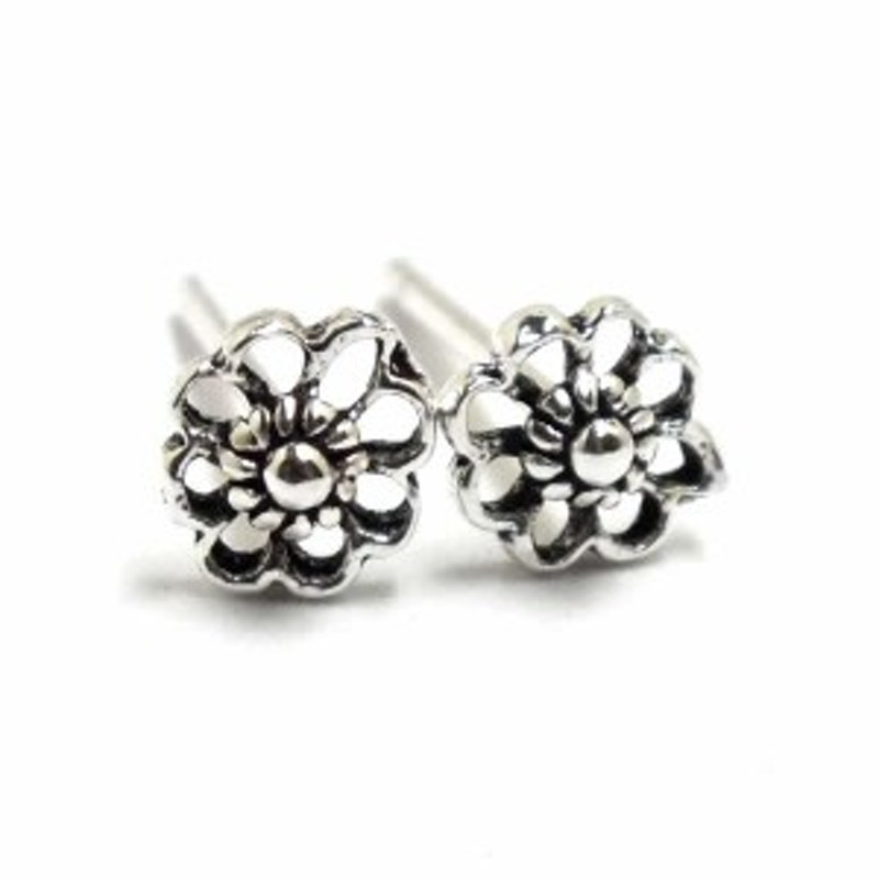 フラワースタッドピアス/1ペア 両耳 花 シルバー925 スターリング シルバーピアス キャッチピアス メンズ レディース 20G 20ゲージ 高級  | LINEショッピング