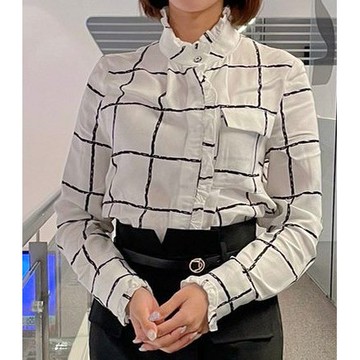 AVVJOY格子荷葉邊襯衫｜甜美俏皮穿搭首選FR0009