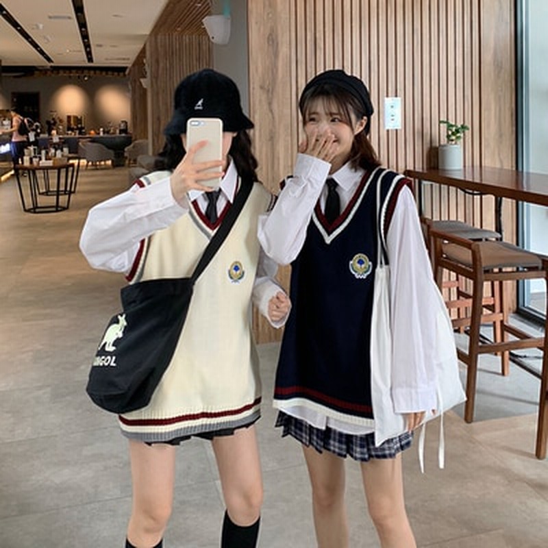 Jk制服スカート秋冬英倫学院風ニットベストペラペラ学生用セーター3点セット 通販 Lineポイント最大1 0 Get Lineショッピング