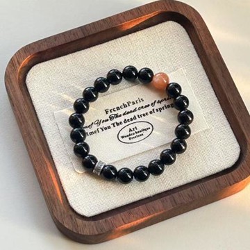 (免運)普陀山烏金黑曜石手串太陽石好運轉運珠手鏈女男士佛珠本命年禮物