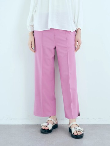 側開衩壓褶設計直筒高腰寬褲(7B21L0F0200) - YECCA VECCA