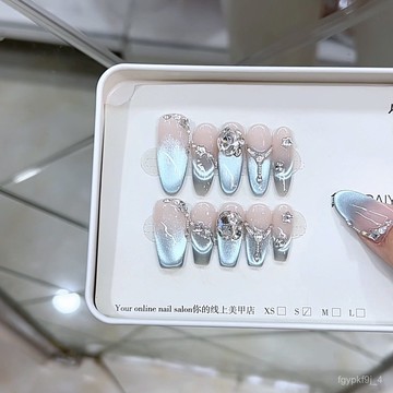 🥰可可新品🥰奈姿 手工穿戴甲春夏新款碧海流光鋯石藍色貓眼高端批髮美甲貼片手工穿戴甲高級感穿戴甲日常穿戴甲新年穿戴甲 RM