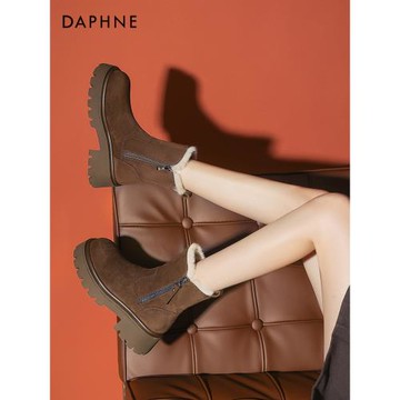 達芙妮厚底雪地靴女2025新款春夏加絨加厚保暖棉鞋子中筒防滑女靴