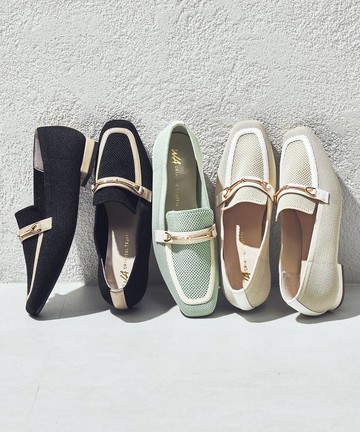 釦飾撞色滾邊針織樂福鞋 (52102)