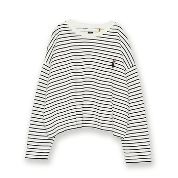 5th STREET｜山形｜女裝｜寬版條紋長袖T恤｜米白色