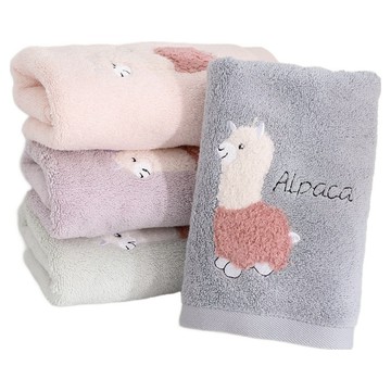 星紅織品 可愛羊駝純棉毛巾 4條 Set 33x73 公分  紫色 + 灰色 + 綠色 + 粉色  1組