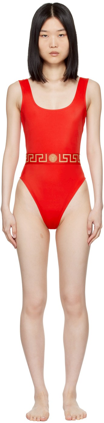 Versace Underwear 红色 Greca Border 连衣泳衣