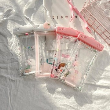 純色亮片充氣手機防水袋密封觸屏拍照游泳蘋果華為手機通用潛水套