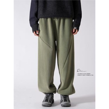 500g重磅奧粒絨冬季抽繩運動衛褲加絨束腳褲子男女美式直筒休閑褲