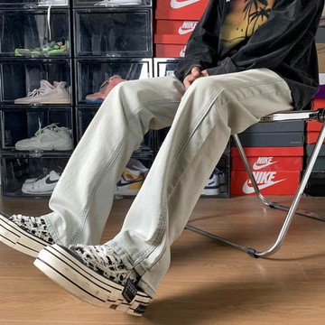 褲子男美式高街黃泥牛仔褲潮牌復古做舊直筒長褲春秋新機能工裝褲