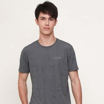 oillio 男裝 短袖涼感圓領衫 緹花透氣TEE 超柔防皺 灰色 25520960