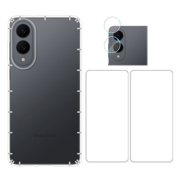RedMoon 三星 S25 edge 5G 手機殼貼4件組 空壓殼-9H玻璃保貼2入+厚版鏡頭貼