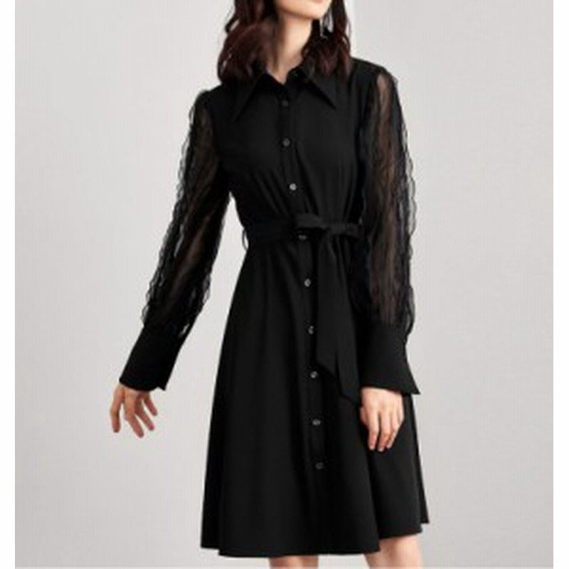 シースルー シフォン ひざ丈ワンピース 長袖 シャツ襟 二次会 ワンピース ドレス お呼ばれ 代 30代 40代 通販 Lineポイント最大1 0 Get Lineショッピング