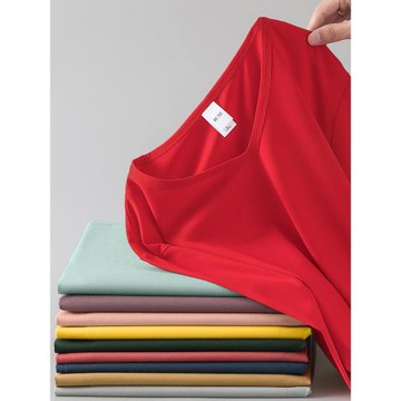 莫代爾秋季長袖t恤男士V領上衣服內搭打底衫純色紅色秋衣小衫潮流