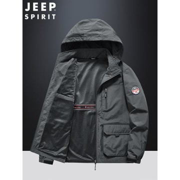吉普JEEP男士速干夾克外套2023春秋防水工裝多口袋防風運動風衣潮